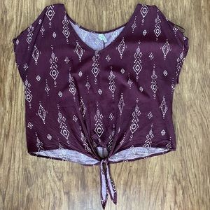 Maroon Open Shoulder Crop  Shirt